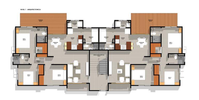 Plano del apartamento Tipo A del Residencial Palmas de Santo Domingo Norte