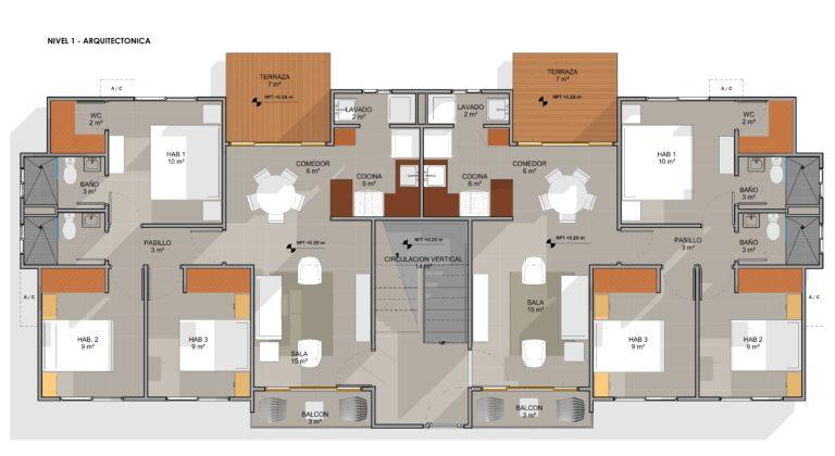 Plano del apartamento Tipo B del Residencial Palmas de Santo Domingo Norte