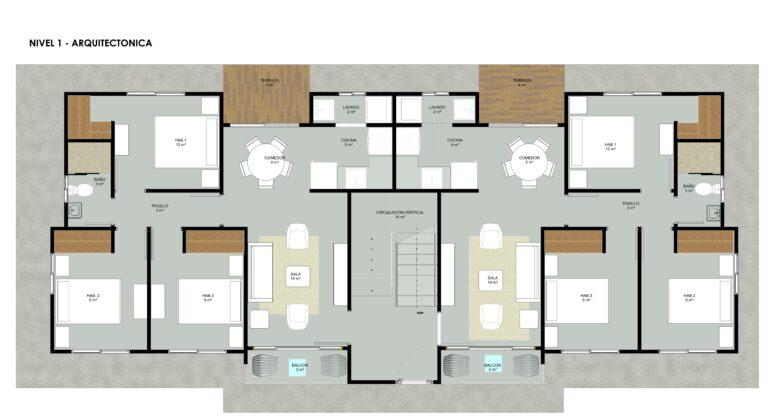 Plano del apartamento Tipo C del Residencial Palmas de Santo Domingo Norte