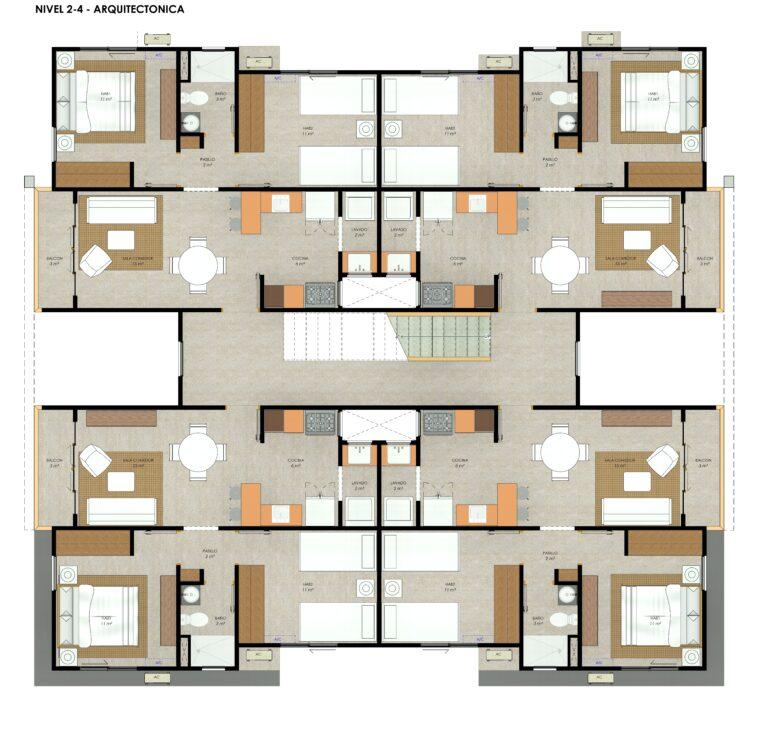 Plano del apartamento TIpo D del Residencial Palmas de Santo Domingo Norte