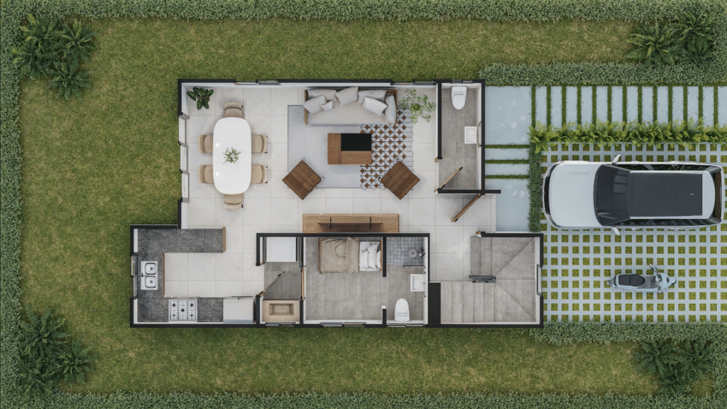 Plano de la casa Tipo A, 1er. piso del proyecto Senderos del Arroyo Santo Domingo Norte