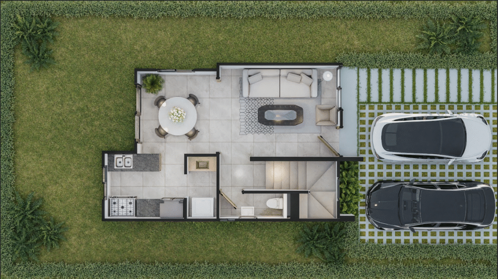 Casa Tipo C plano 1er. piso del proyecto Senderos del Arroyo Santo Domingo