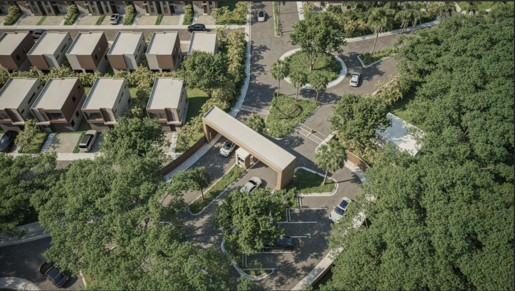 Entrada Senderos del Arroyo vista de pájaro SDA