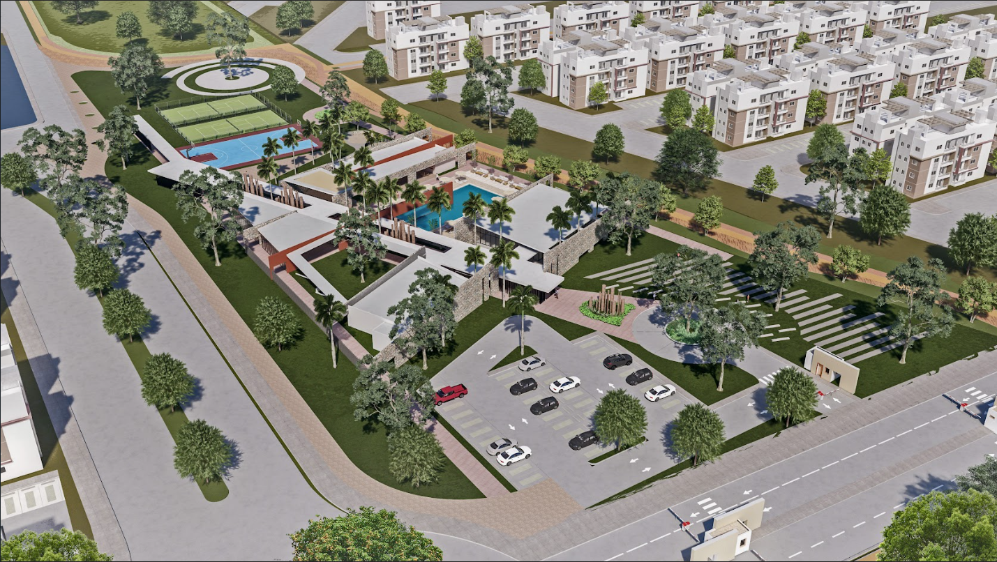 Paruqe central de Ciudad del Arroyo: compartido entre Senderos del Arroyo y el proyecto de apartamentos