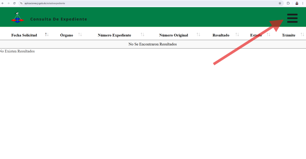 Paso uno para consultar el expediente en linea en la Jurisdicción Inmobiliaria