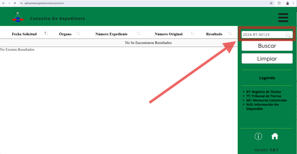 Ejemplo de número de expediente en la Jurisdicción inmobiliaria