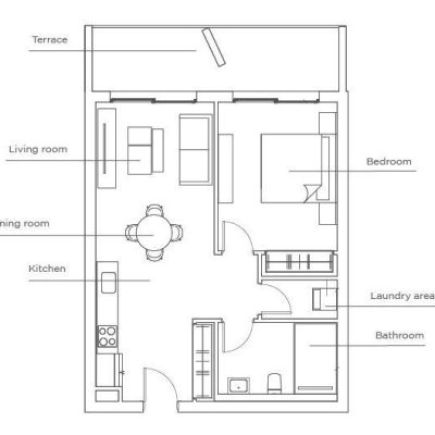 Plano de apartamento tipo A Jardines de Bellas Artes